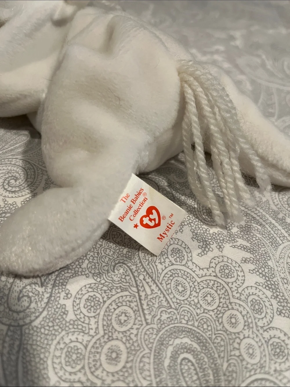 Ty White Unicorn Plush with Iridescent Horn -Mystic